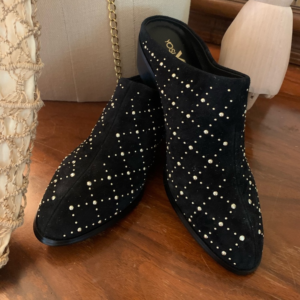 Size 6 Black Kid Suede Mules